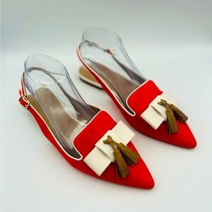 Ann Taylor Red Suede Pointed Toe Slingback Flats with Tassels Size 8.5